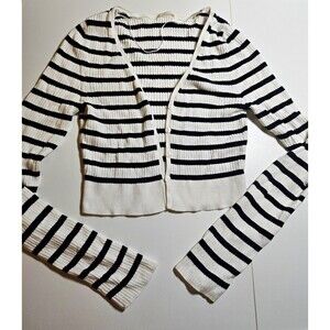 NWOT GU Women’s V-Neck Long Sleeve Striped Knit Cotton Cardigan Sweater S/M